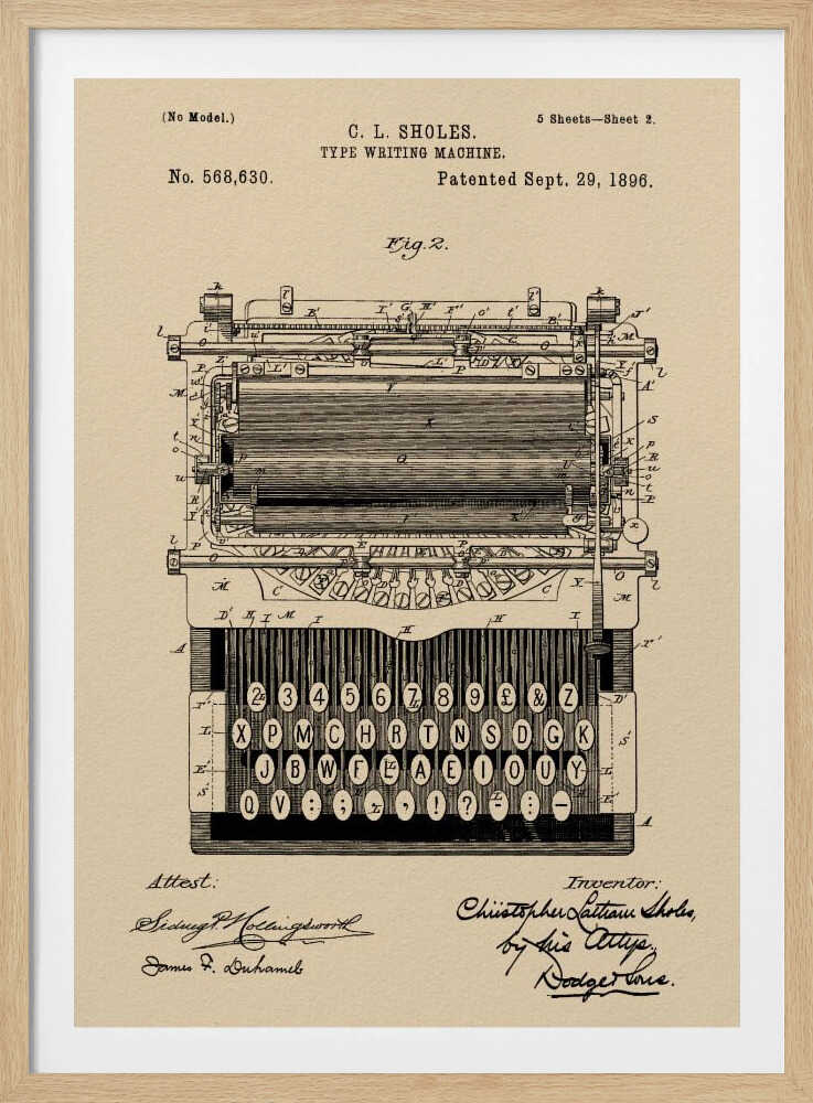 Typewriter Patent 1896 - Poster / Art Print