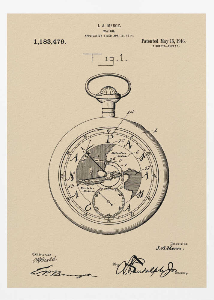Watch Patent 1916 - Poster / Art Print