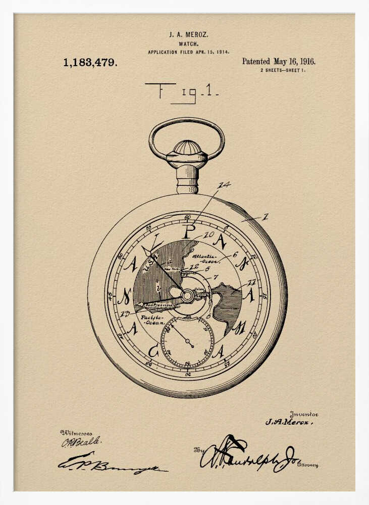 Watch Patent 1916 - Poster / Art Print