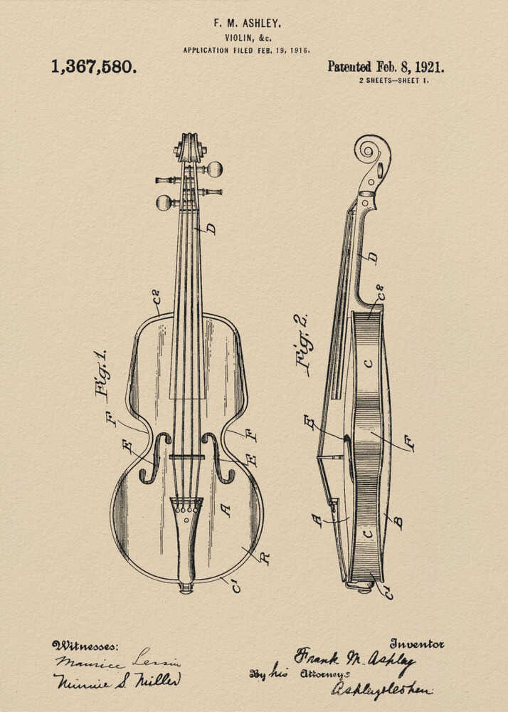 Violin Patent 1921 - Poster / Art Print