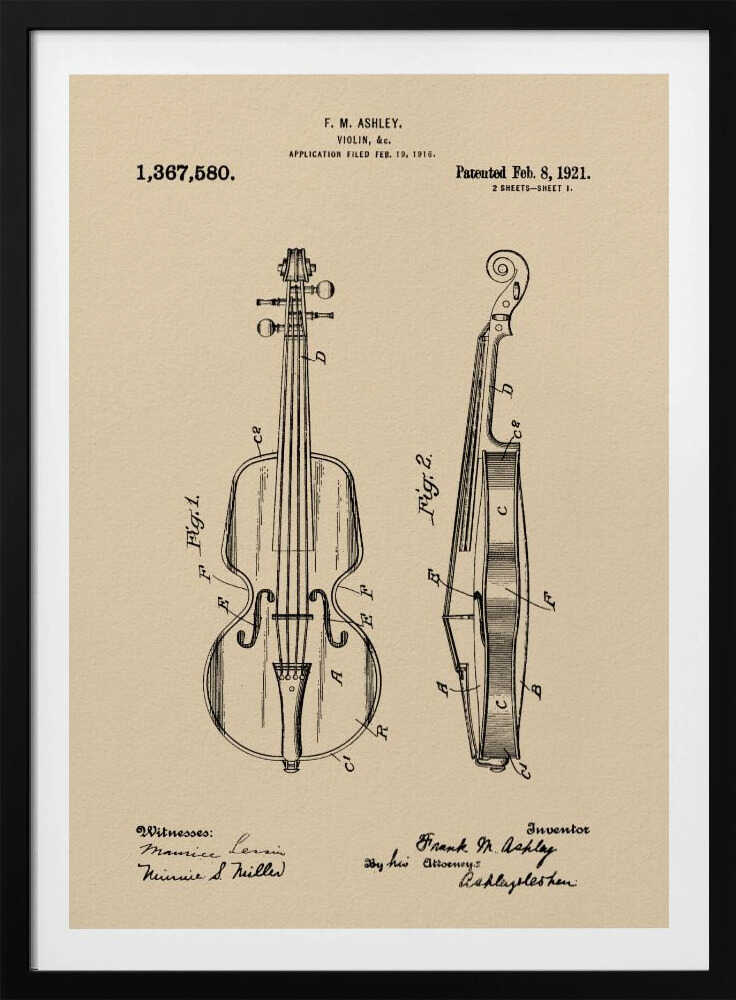 Violin Patent 1921 - Poster / Art Print