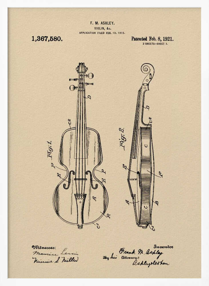 Violin Patent 1921 - Poster / Art Print