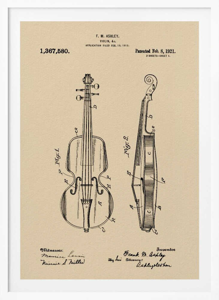 Violin Patent 1921 - Poster / Art Print