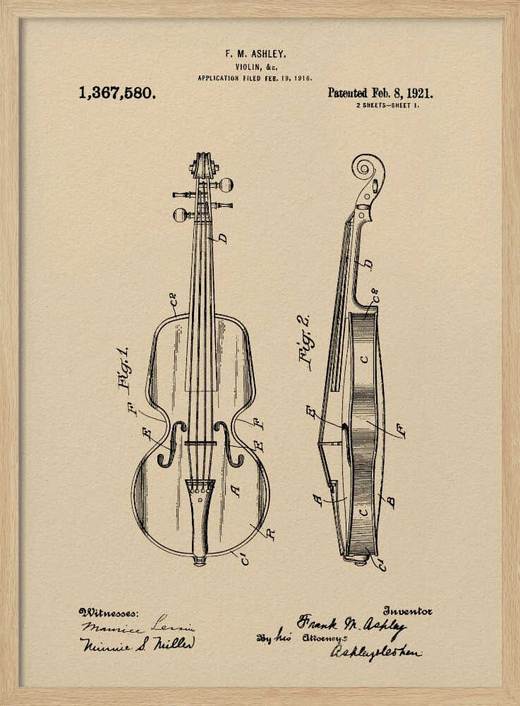 Violin Patent 1921 - Poster / Art Print
