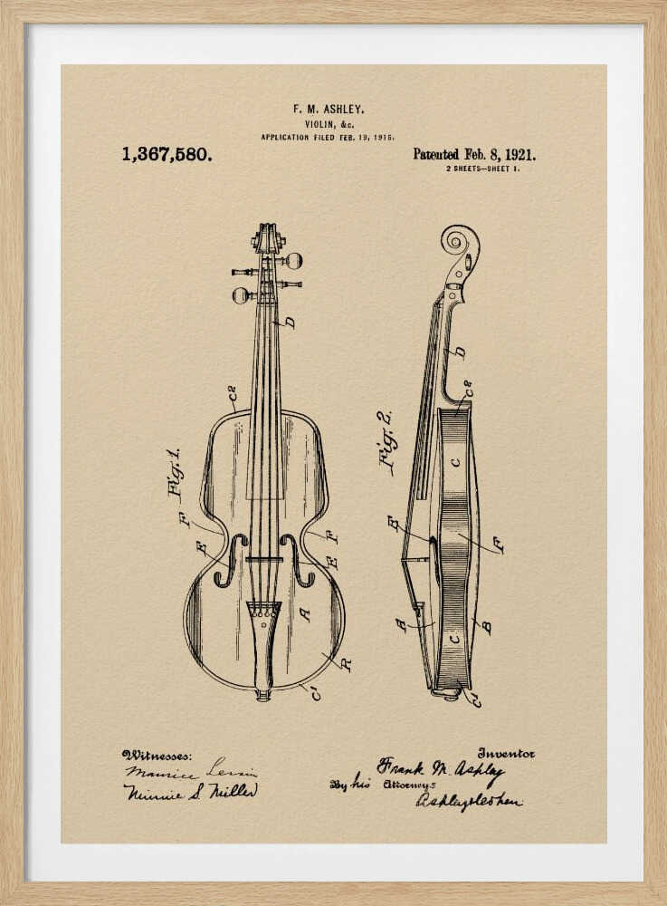 Violin Patent 1921 - Poster / Art Print