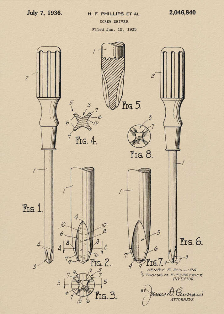 Screw Driver Patent 1935 - Poster / Art Print