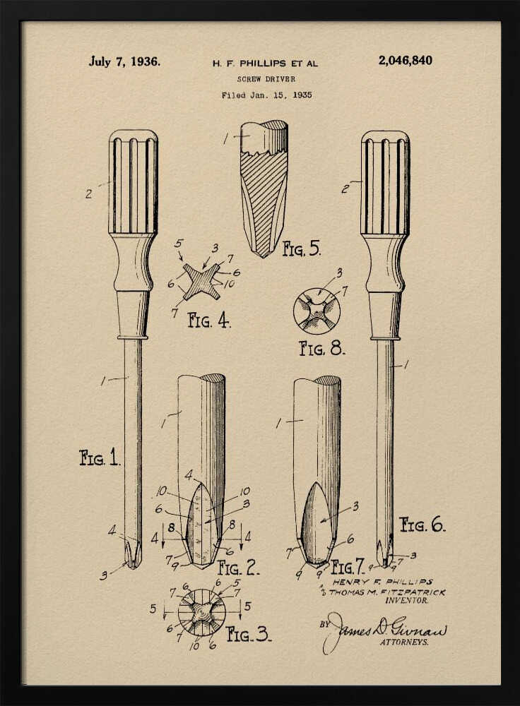Screw Driver Patent 1935 - Poster / Art Print