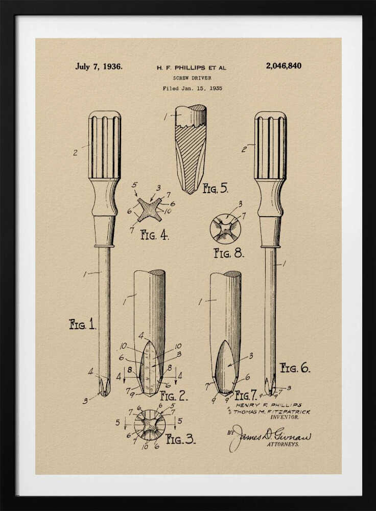 Screw Driver Patent 1935 - Poster / Art Print