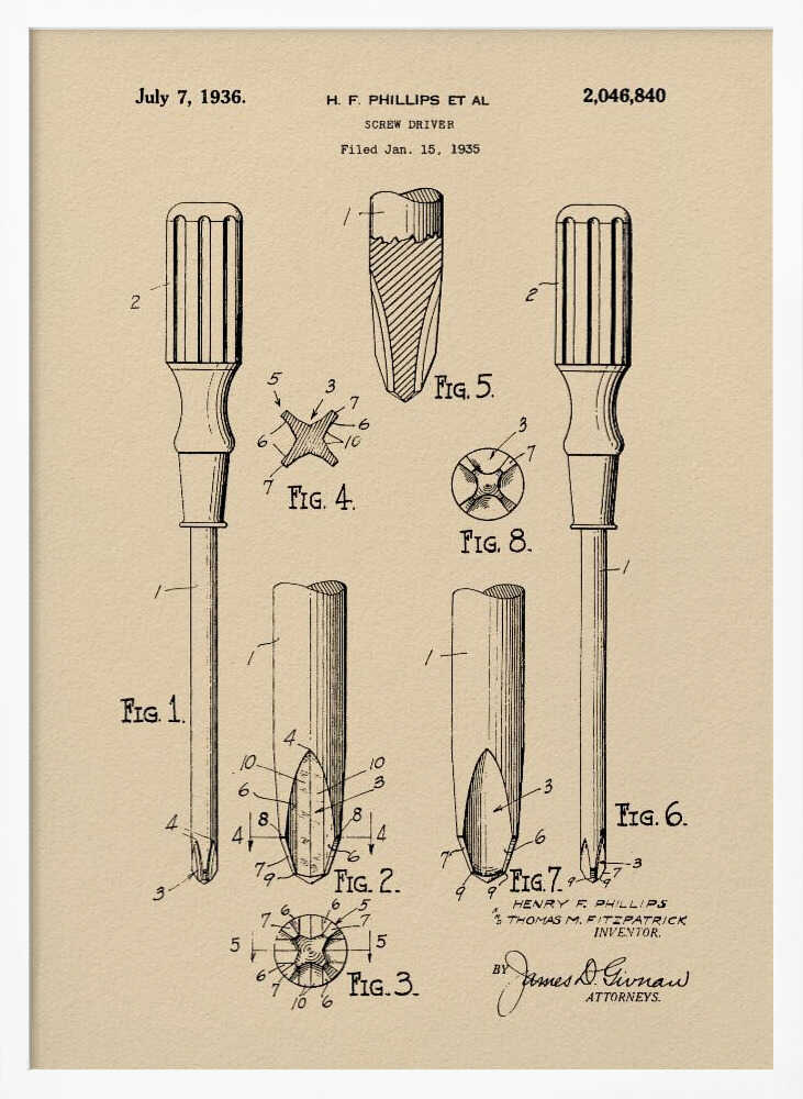Screw Driver Patent 1935 - Poster / Art Print
