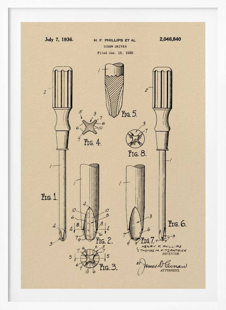 Screw Driver Patent 1935 - Poster / Art Print