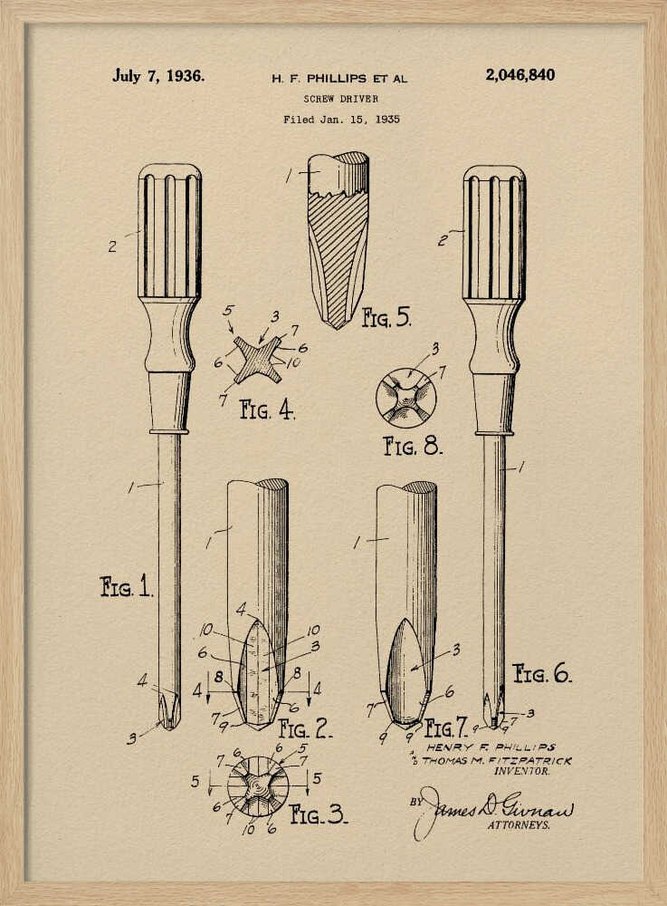 Screw Driver Patent 1935 - Poster / Art Print