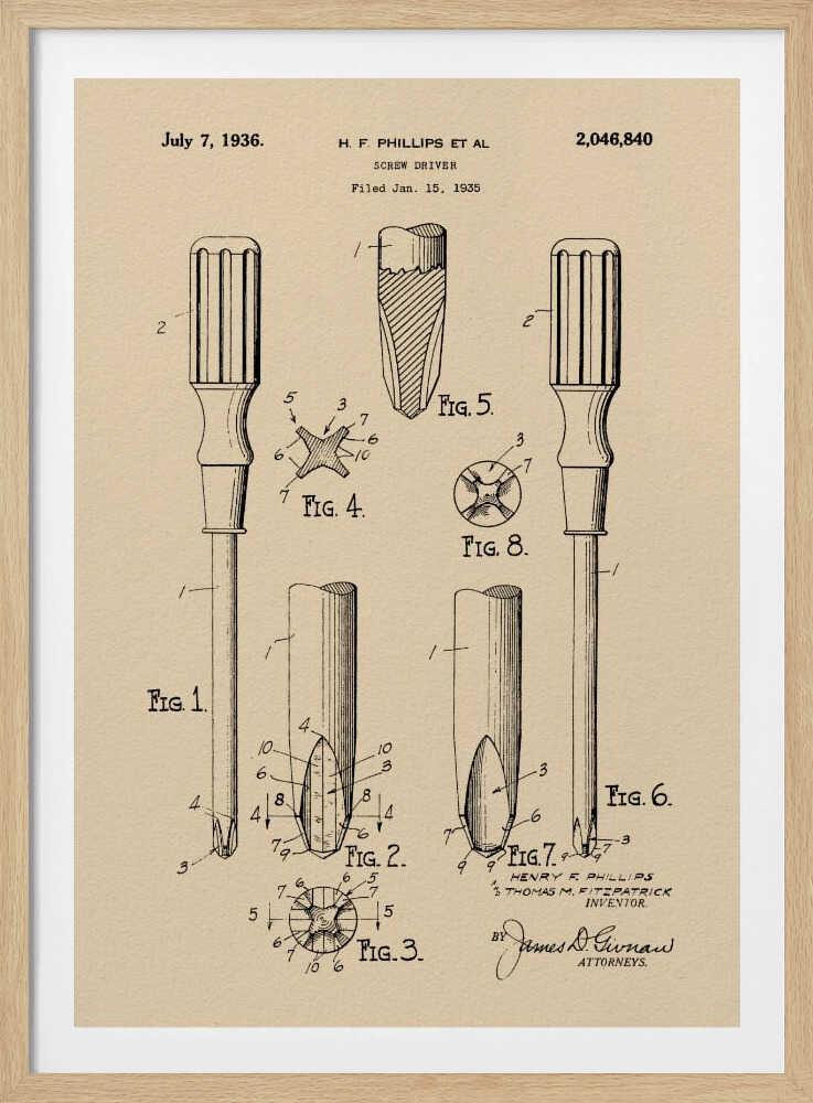 Screw Driver Patent 1935 - Poster / Art Print
