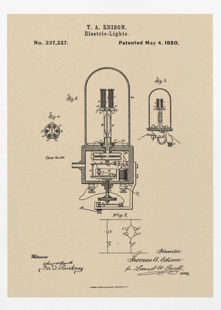 Electric Lights Patent 1880 - Poster / Art Print