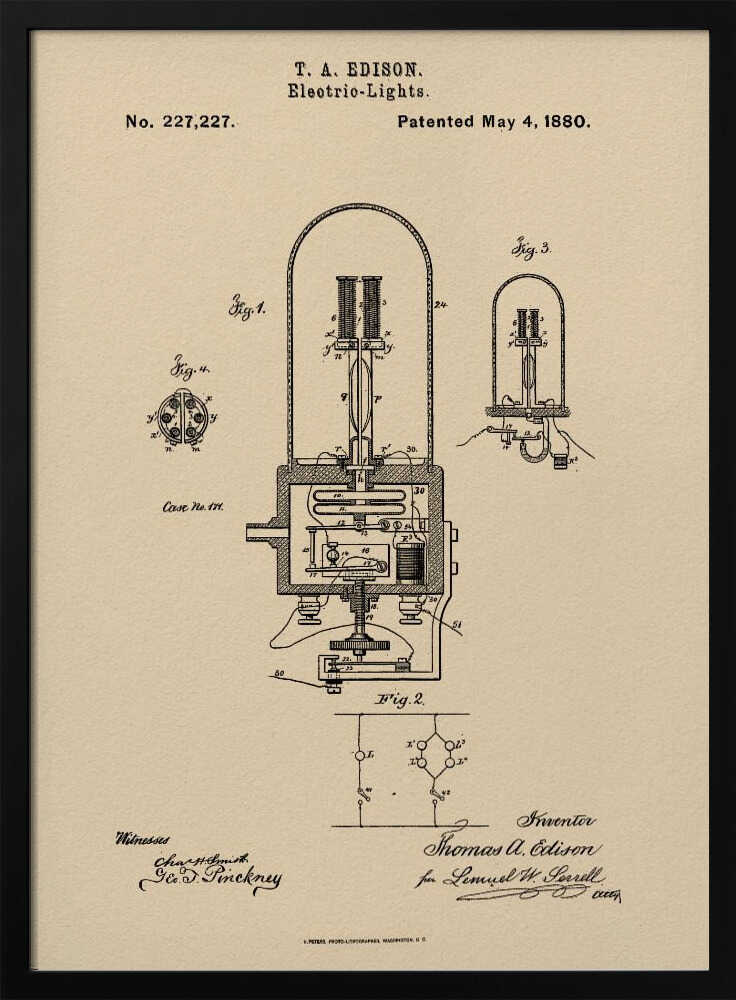 Electric Lights Patent 1880 - Poster / Art Print