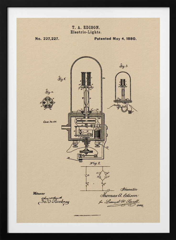 Electric Lights Patent 1880 - Poster / Art Print