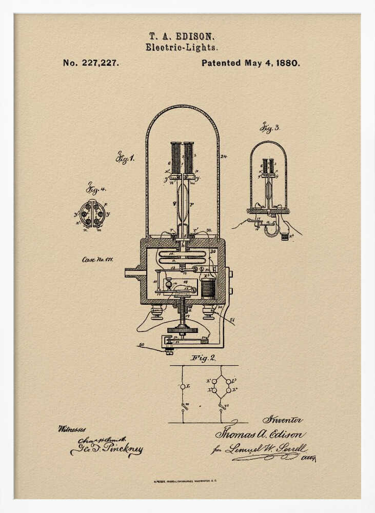 Electric Lights Patent 1880 - Poster / Art Print
