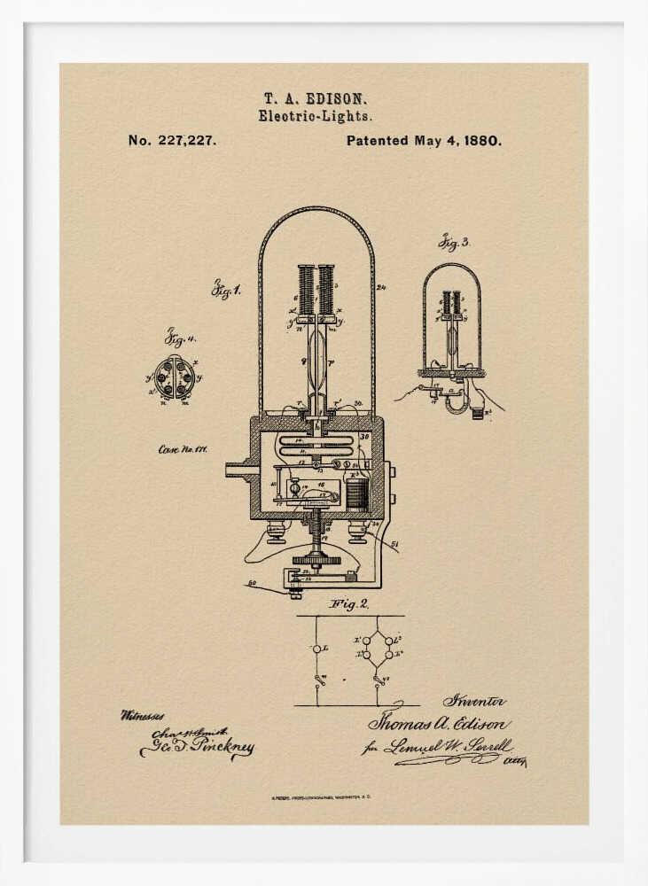 Electric Lights Patent 1880 - Poster / Art Print