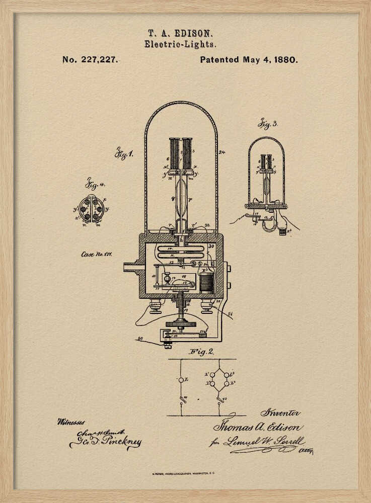 Electric Lights Patent 1880 - Poster / Art Print