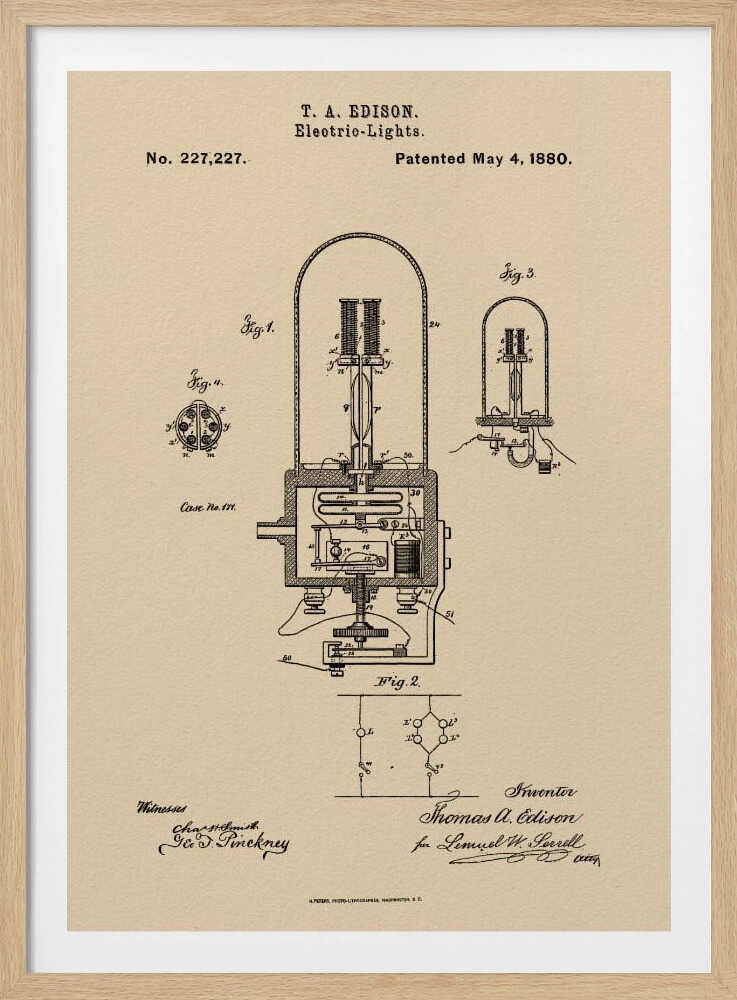Electric Lights Patent 1880 - Poster / Art Print