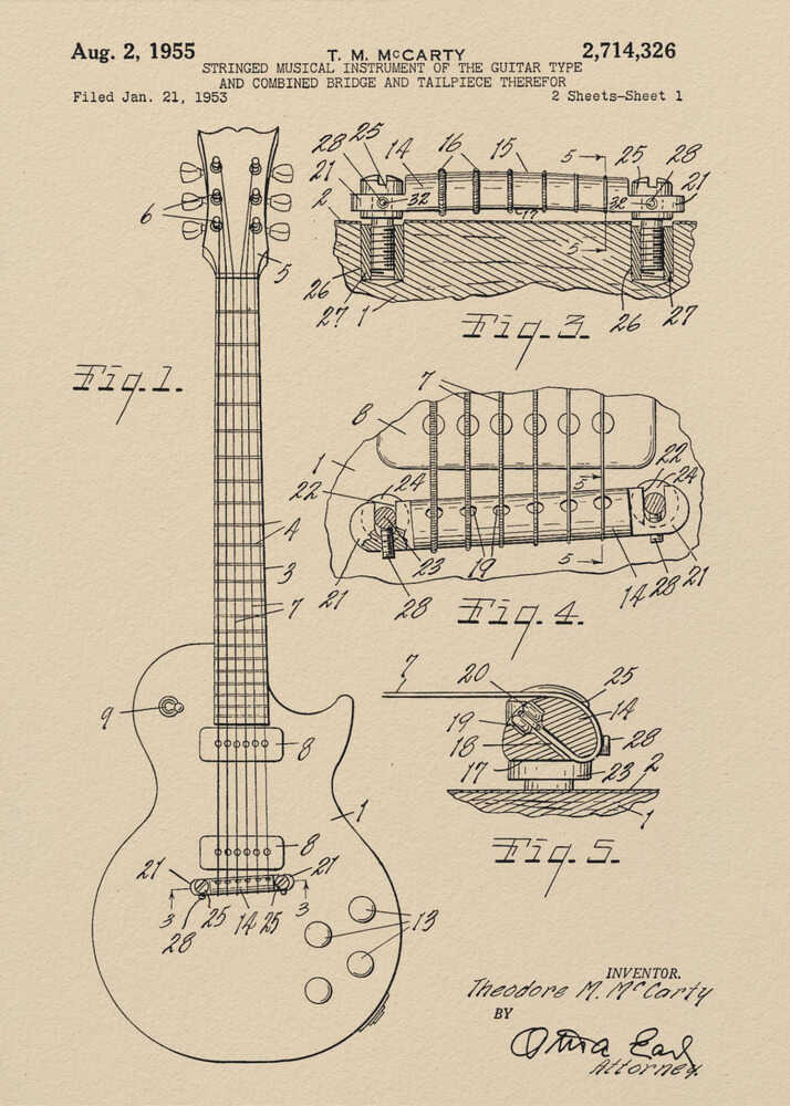 Electric Guitar Patent 1955 - Poster / Art Print