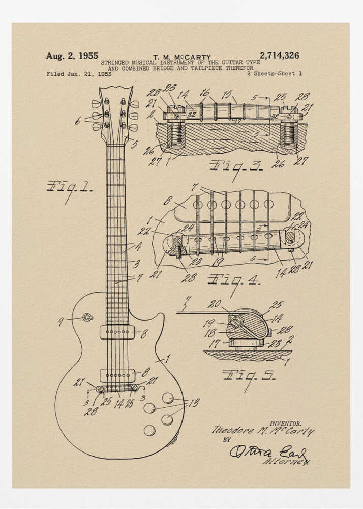 Electric Guitar Patent 1955 - Poster / Art Print