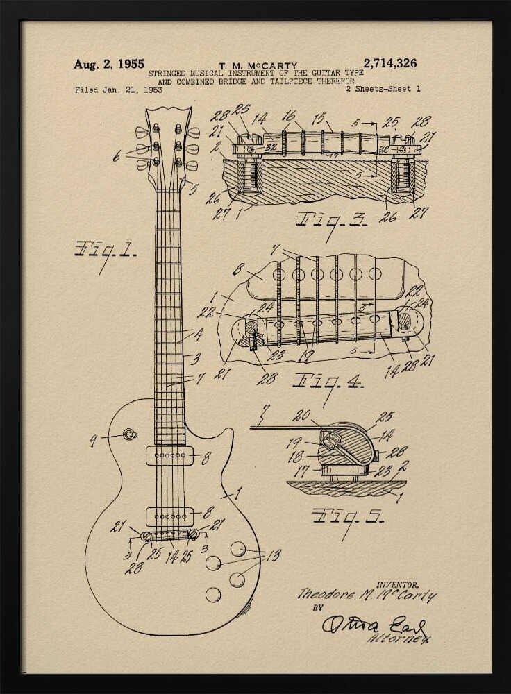 Electric Guitar Patent 1955 - Poster / Art Print