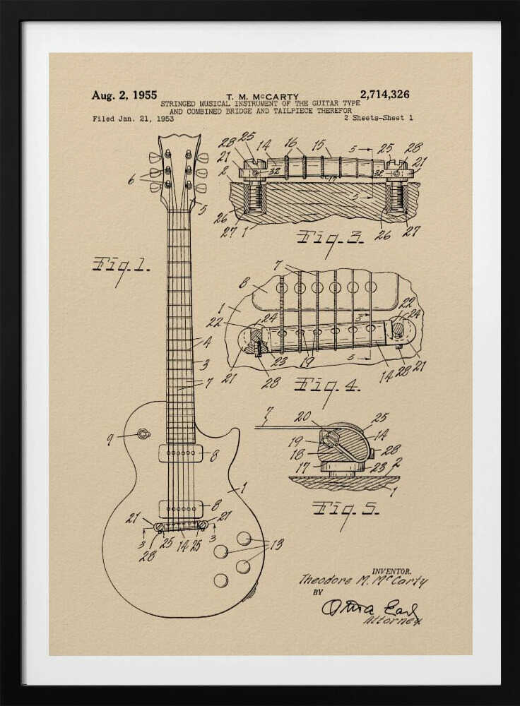 Electric Guitar Patent 1955 - Poster / Art Print