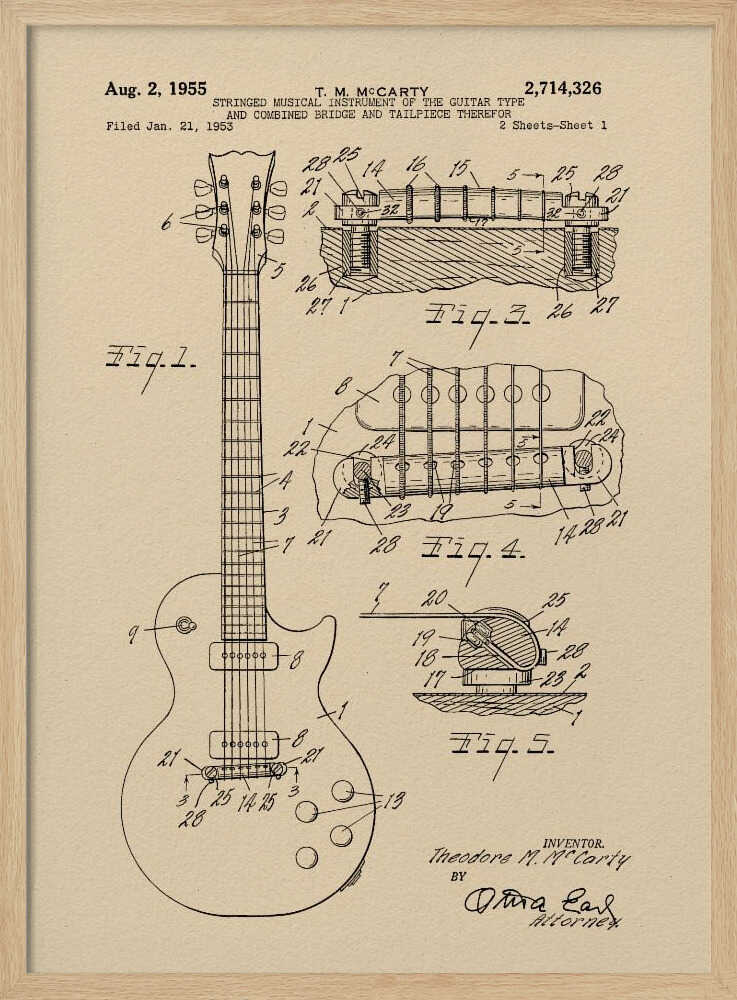 Electric Guitar Patent 1955 - Poster / Art Print