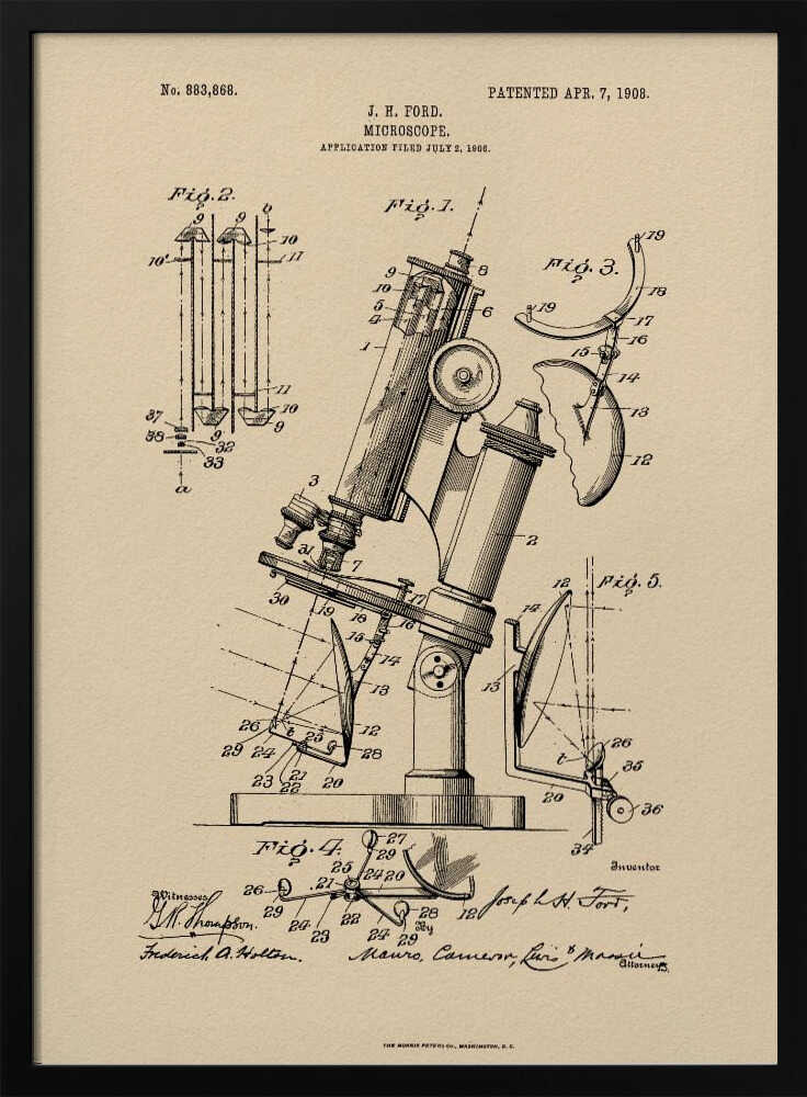 Microscope Patent 1908 - Poster / Art Print