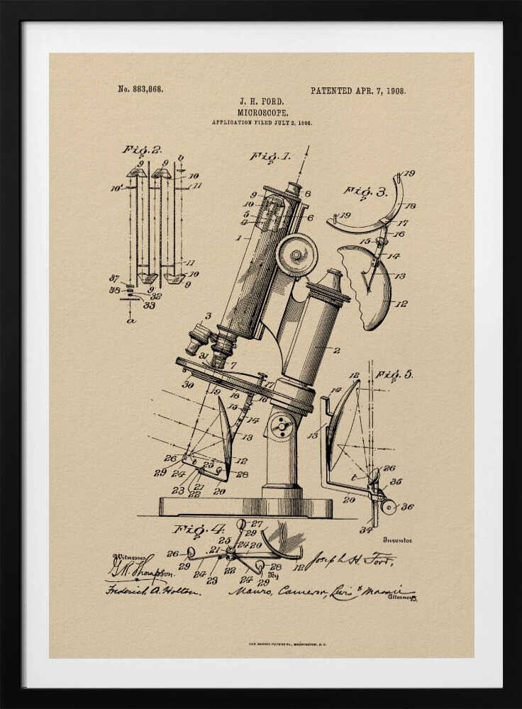 Microscope Patent 1908 - Poster / Art Print