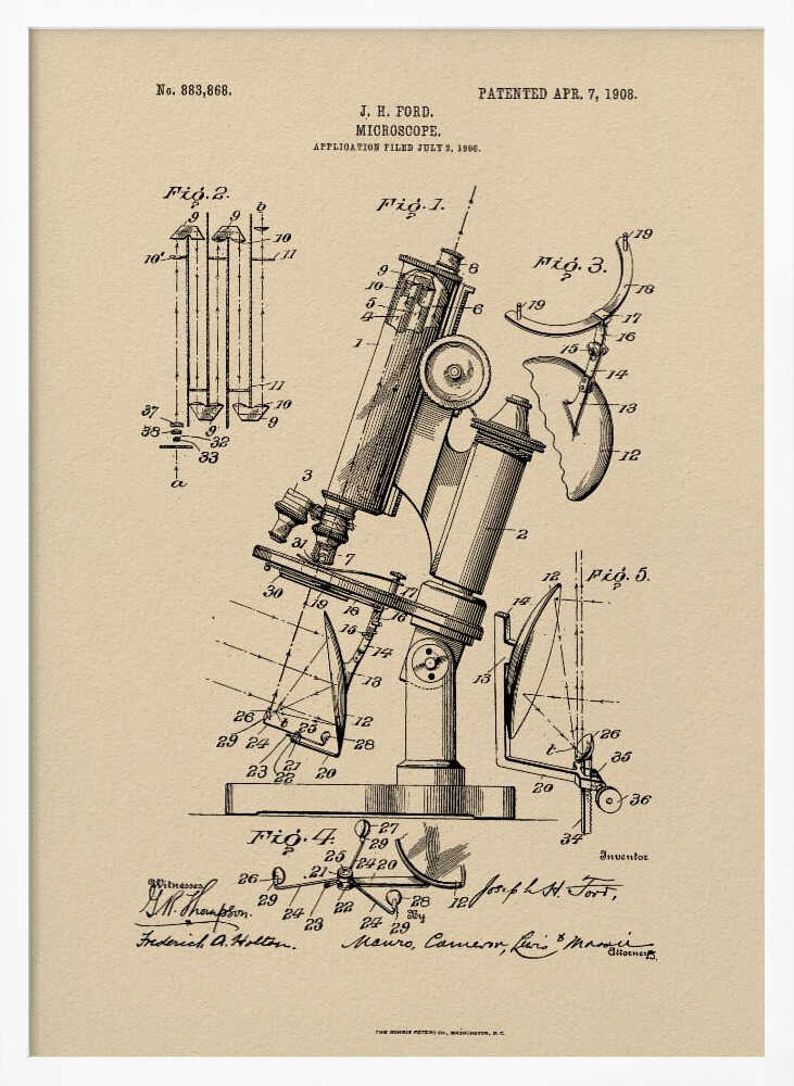 Microscope Patent 1908 - Poster / Art Print