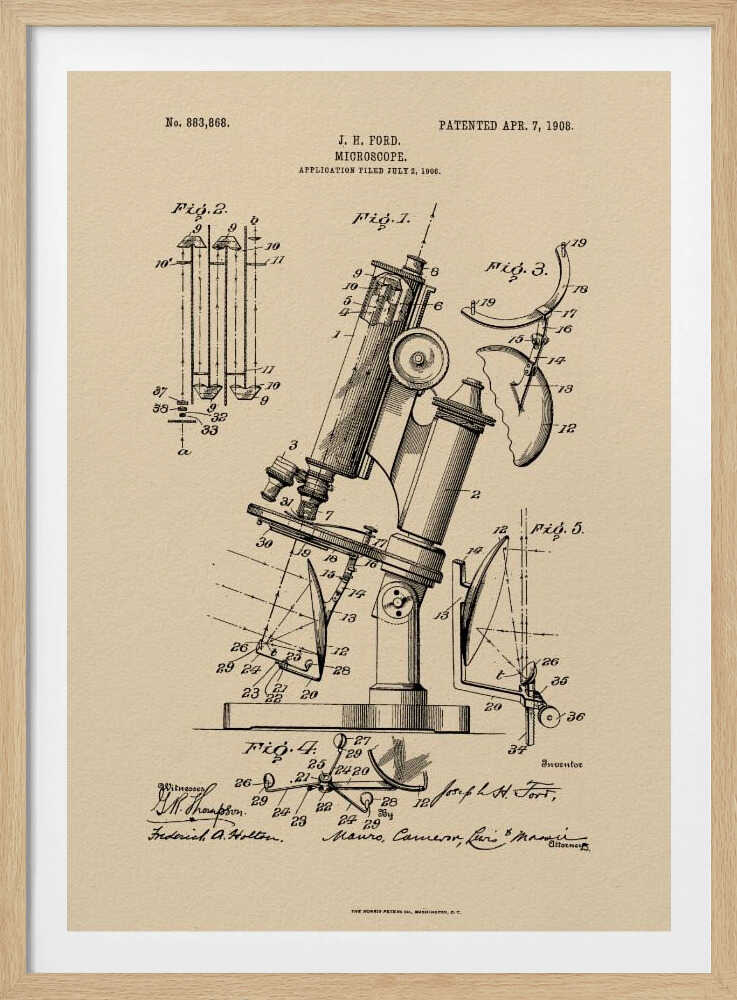 Microscope Patent 1908 - Poster / Art Print