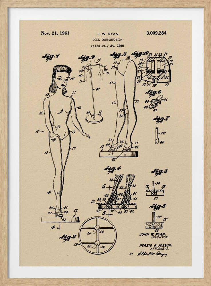 Doll Construction Patent 1961 - Poster / Art Print