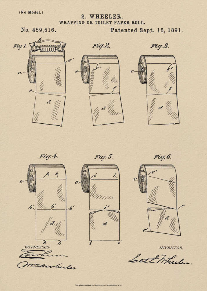 Toilet Paper Roll 2 Patent 1891 - Poster / Art Print