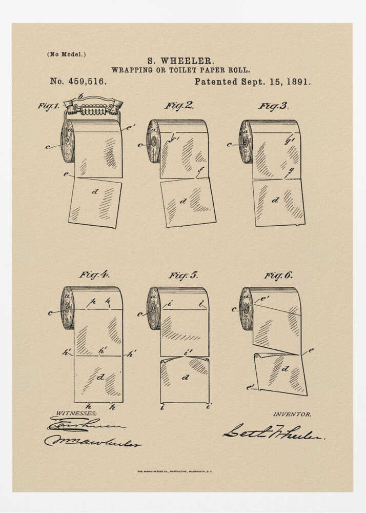 Toilet Paper Roll 2 Patent 1891 - Poster / Art Print