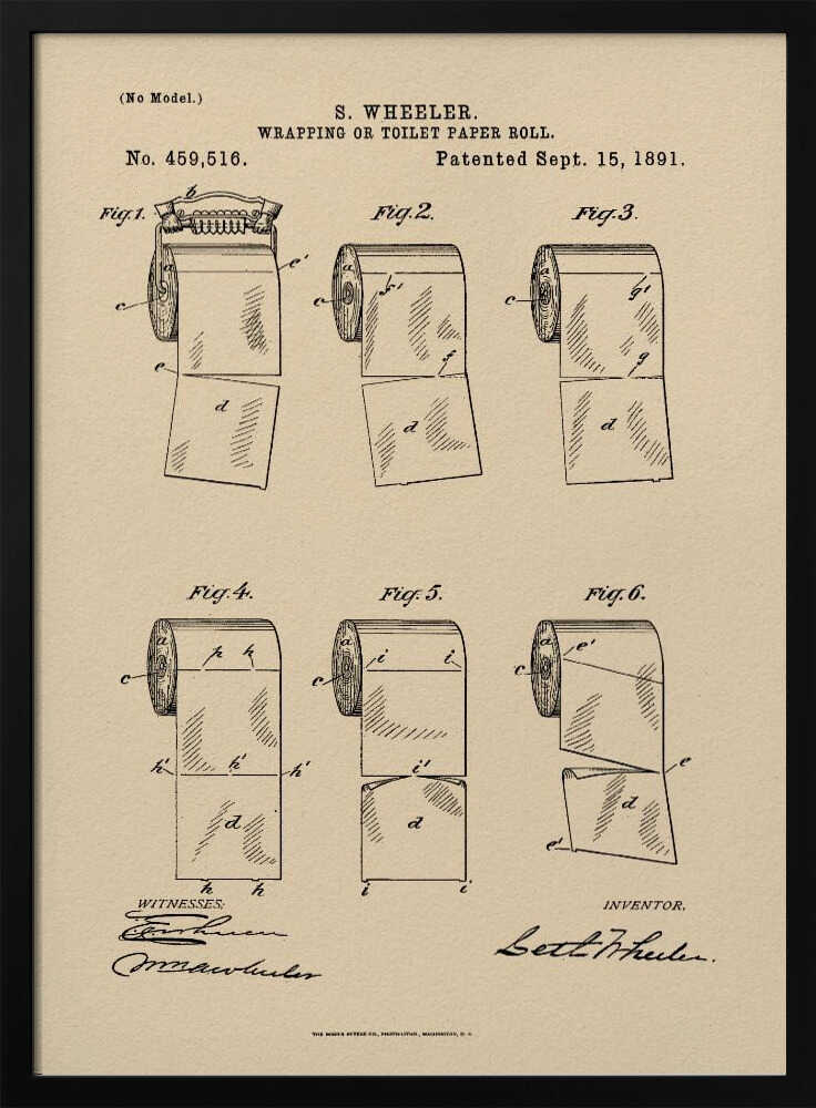 Toilet Paper Roll 2 Patent 1891 - Poster / Art Print