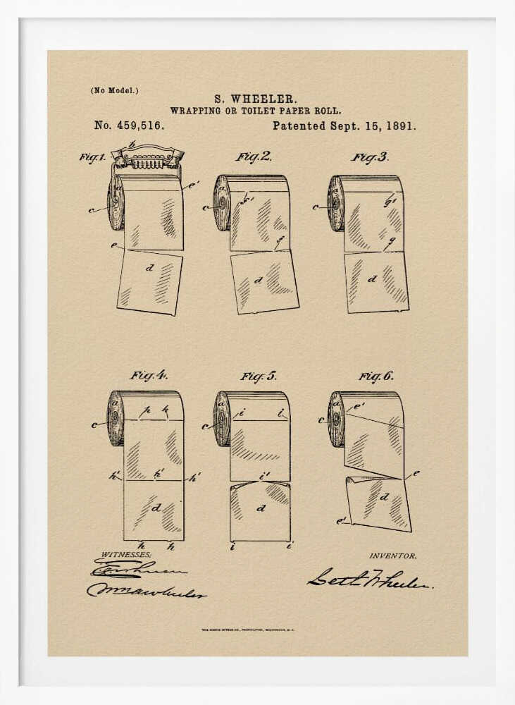 Toilet Paper Roll 2 Patent 1891 - Poster / Art Print