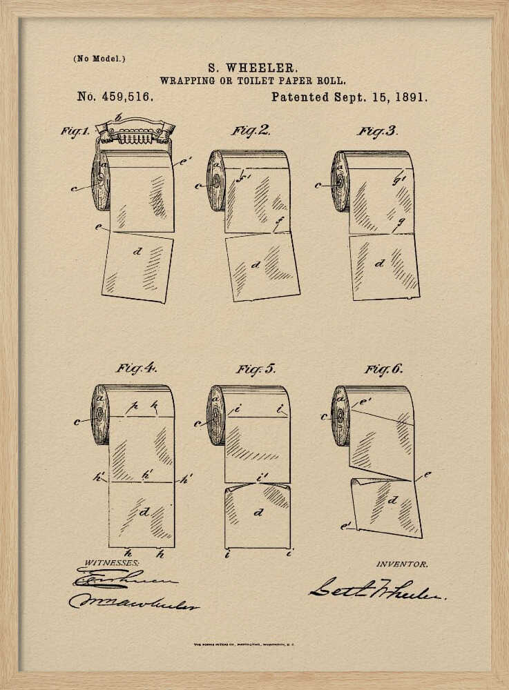 Toilet Paper Roll 2 Patent 1891 - Poster / Art Print