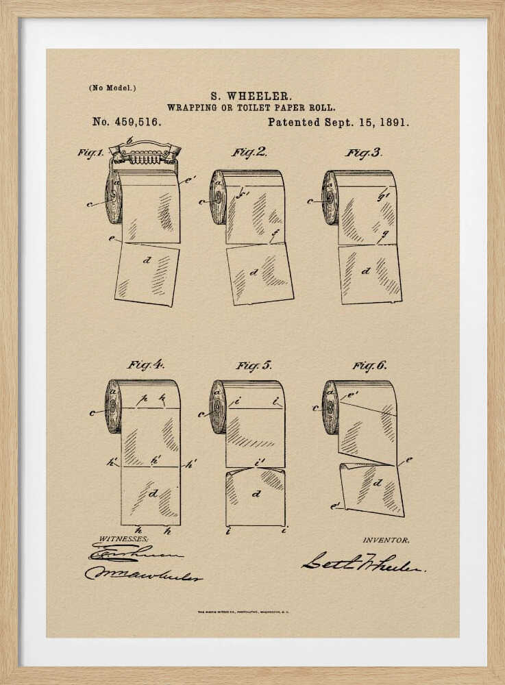 Toilet Paper Roll 2 Patent 1891 - Poster / Art Print