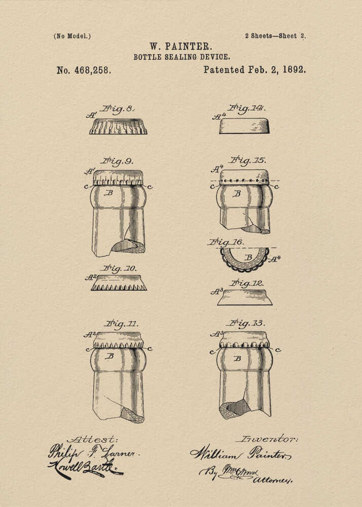 Bottle Sealing Device Patent 1892 - Poster / Art Print