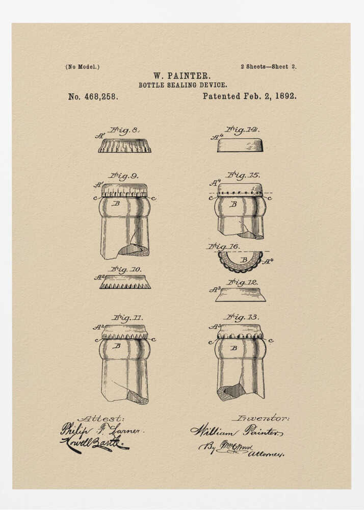 Bottle Sealing Device Patent 1892 - Poster / Art Print