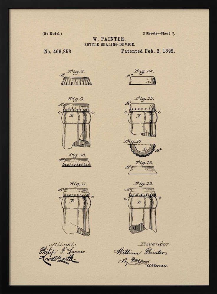 Bottle Sealing Device Patent 1892 - Poster / Art Print