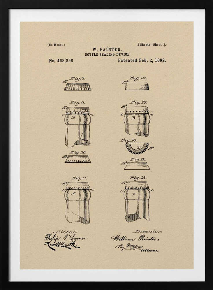 Bottle Sealing Device Patent 1892 - Poster / Art Print
