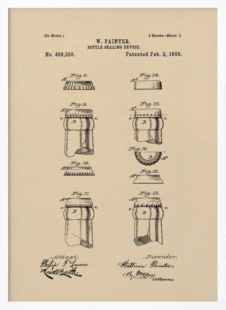 Bottle Sealing Device Patent 1892 - Poster / Art Print