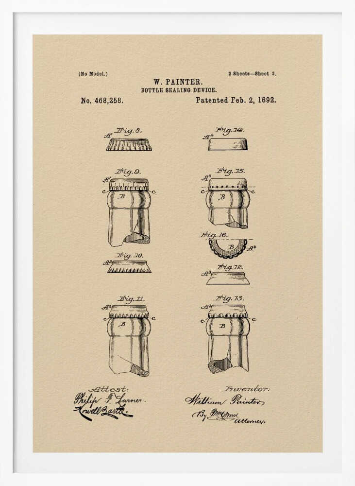 Bottle Sealing Device Patent 1892 - Poster / Art Print