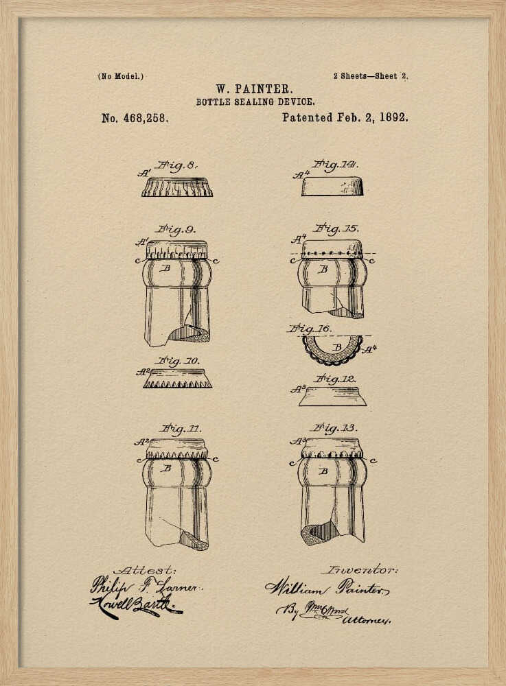 Bottle Sealing Device Patent 1892 - Poster / Art Print