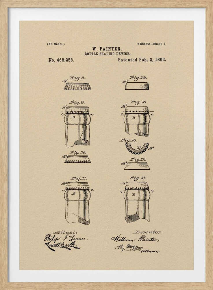 Bottle Sealing Device Patent 1892 - Poster / Art Print