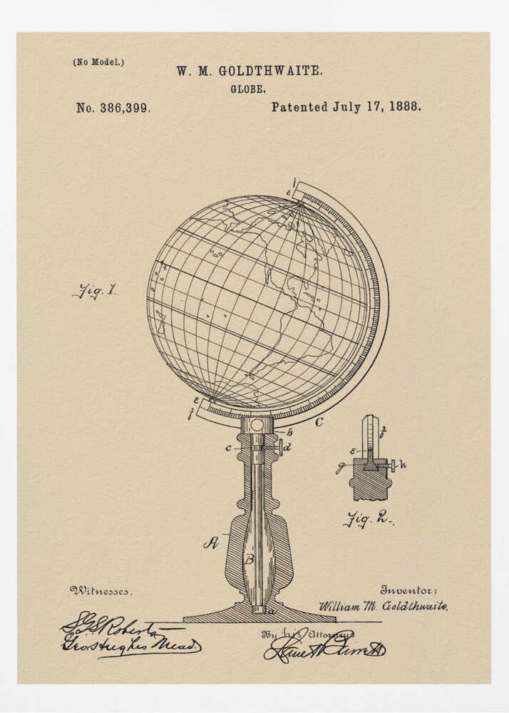 Globe Patent 1888 - Poster / Art Print