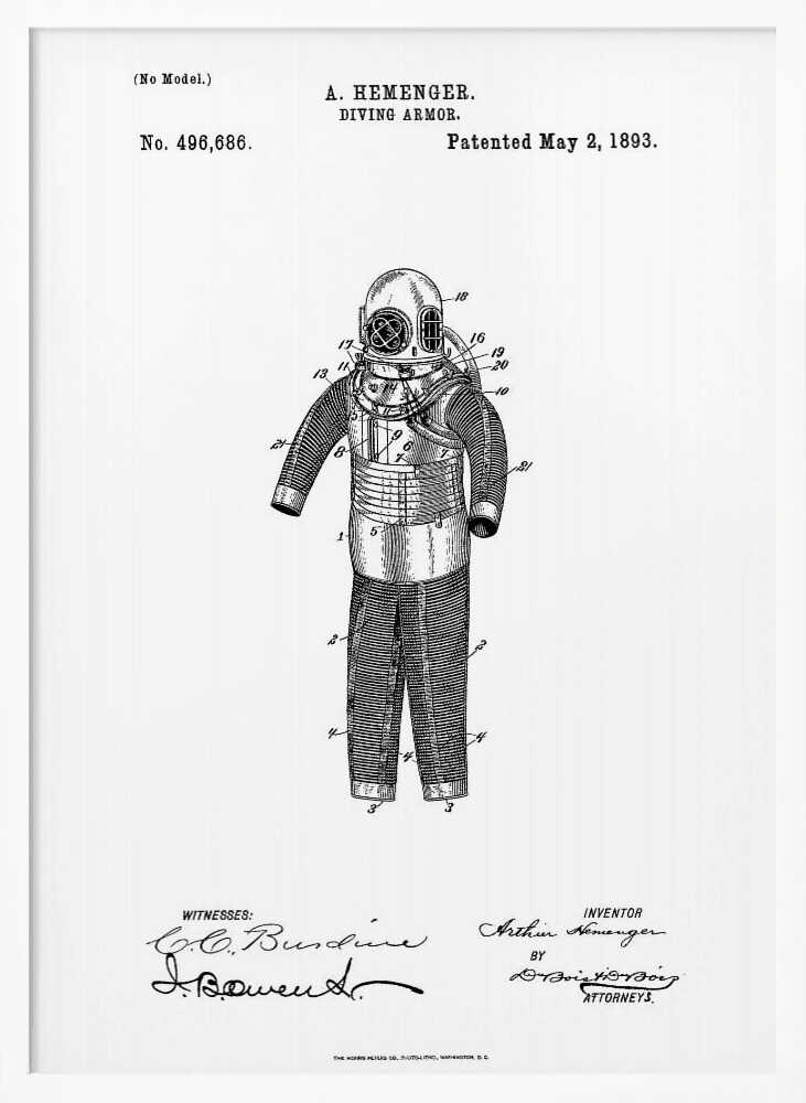 Diving Armor Patent 1893 - Poster / Art Print