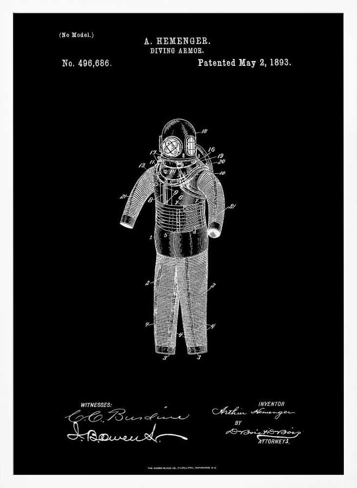 Diving Armor Patent 1893 - Poster / Art Print